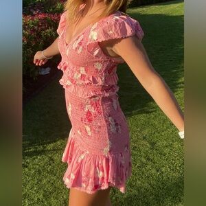 LoveShackFancy Sonora Smock mini dress | Ruffle Floral Pink